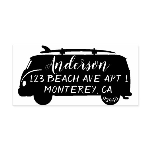 Leuke bus met surfboard adresstempel rubberstempel (Afrduk)