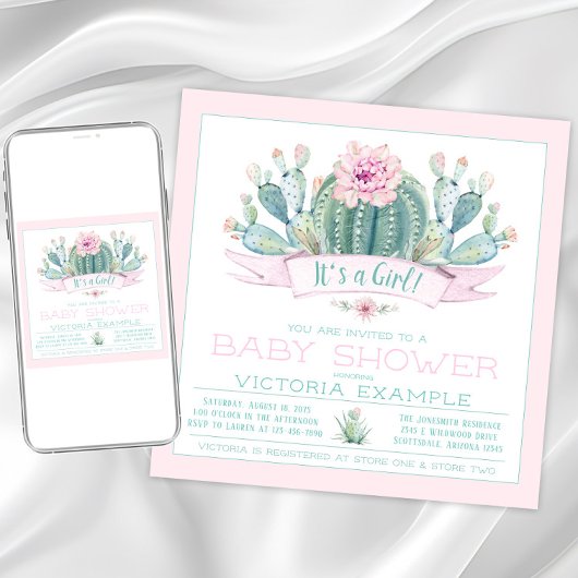 Leuke Cactus Baby Shower Uitnodigingen