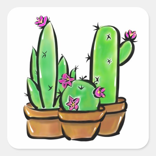 Leuke Cactus cactussen vetplanten Vierkante Sticker (Voorkant)