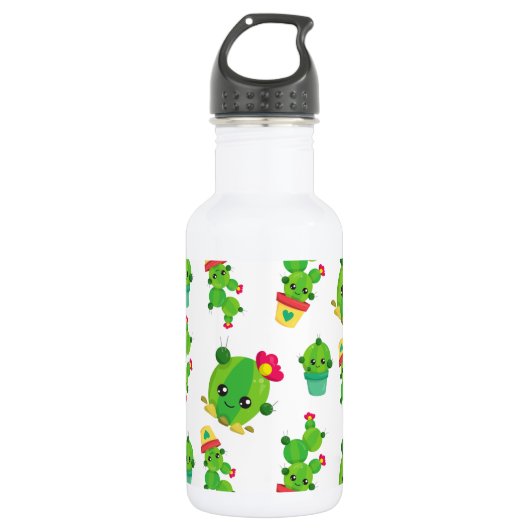 Leuke Cactus, Groene Cactus, Cactus Patroon Waterfles (Voorkant)