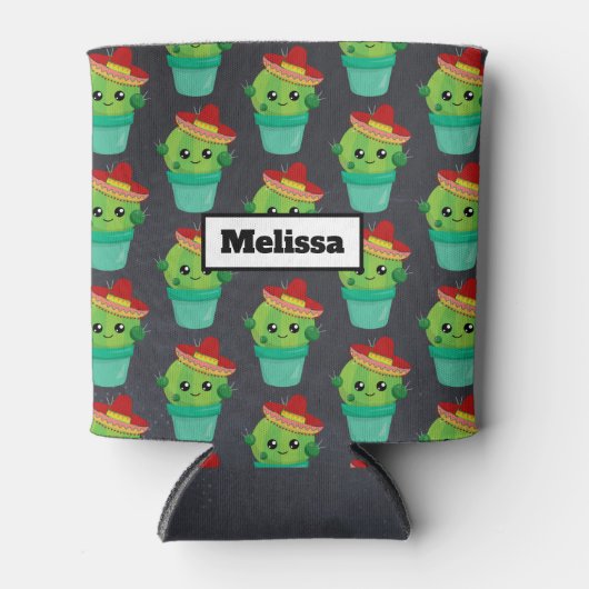 Leuke Cactus in een Sombrero Patroon Blikjeskoeler (Voorkant)