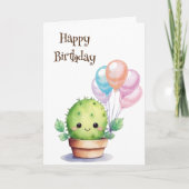Leuke Cactus met Verjaardagsballonnen Kaart (Voorkant)