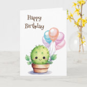 Leuke Cactus met Verjaardagsballonnen Kaart (Gele Bloem)