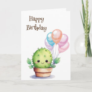 Leuke Cactus met Verjaardagsballonnen Kaart