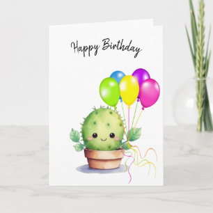 Leuke Cactus met Verjaardagsballonnen Kaart