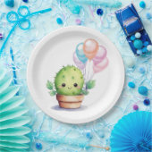 Leuke Cactus met Verjaardagsballonnen Papieren Bordje (Feest)