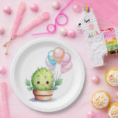 Leuke Cactus met Verjaardagsballonnen Papieren Bordje (Feest)
