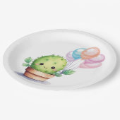 Leuke Cactus met Verjaardagsballonnen Papieren Bordje (Gekanteld)