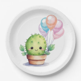 Leuke Cactus met Verjaardagsballonnen Papieren Bordje
