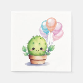 Leuke Cactus met Verjaardagsballonnen Servet