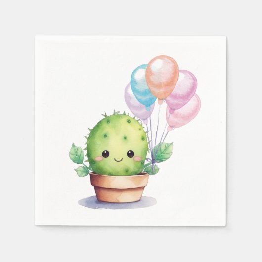 Leuke Cactus met Verjaardagsballonnen Servet (Voorkant)