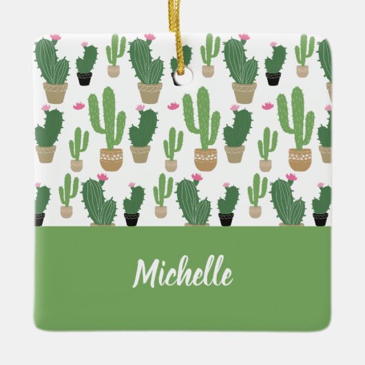 Leuke Cactus Patroon Monogram Keramisch Ornament (Voorkant)