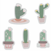 Leuke Cactus Roze Groen Set Sticker (Voorkant)