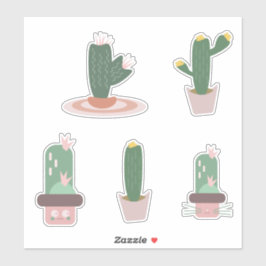 Leuke Cactus Roze Groen Set Sticker