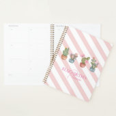 Leuke Cactus Roze Witte Gestreepte Patroon Planner (Display)