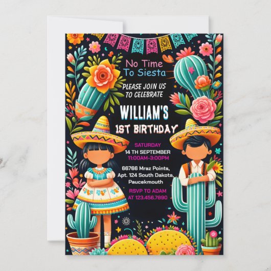 leuke cactus schattig uno taco eerste fiesta 1e ve kaart (Voorkant)