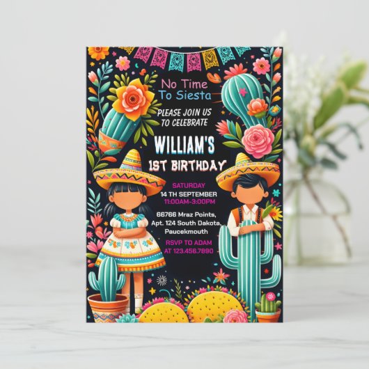 leuke cactus schattig uno taco eerste fiesta 1e ve kaart (Staand voorkant)