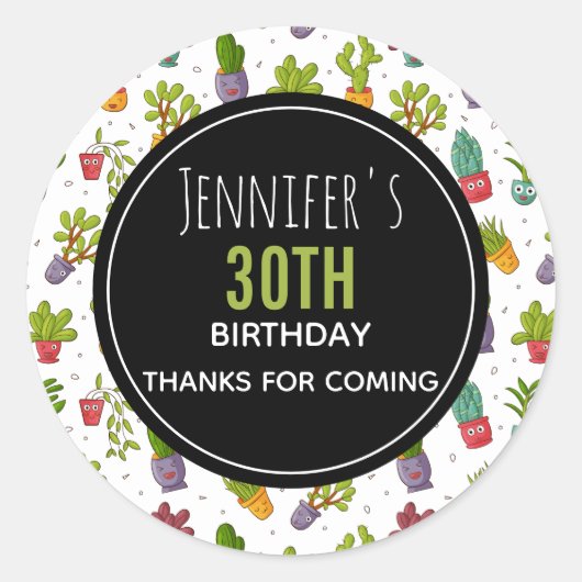 Leuke Cactus vetplanten Patroon Party Dank u Ronde Sticker (Voorkant)