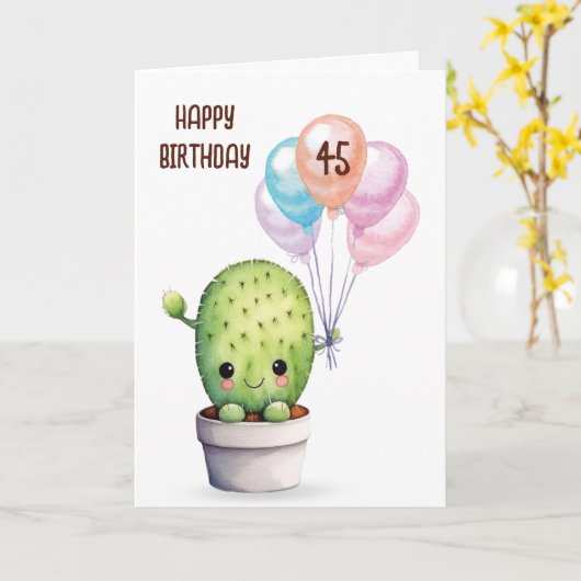 Leuke cactus voor 45e verjaardag kaart (Gele Bloem)