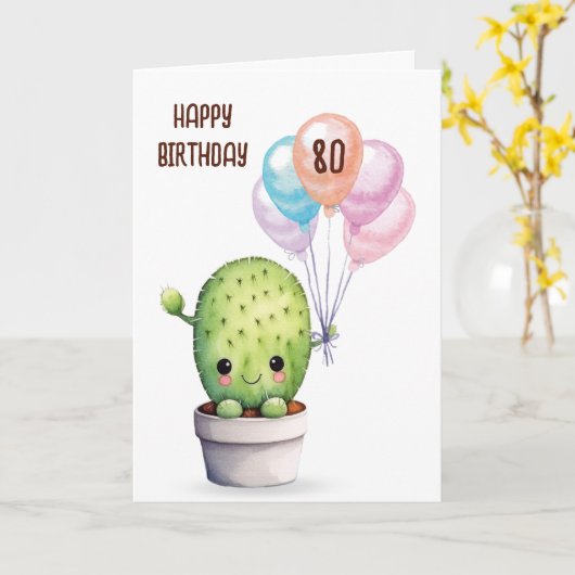 Leuke cactus voor 80ste verjaardag kaart (Gele Bloem)