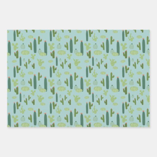 Leuke cactussen in perzik, groen, blauw inpakpapier vel (Voorkant 2)