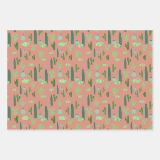 Leuke cactussen in perzik, groen, blauw inpakpapier vel (Voorkant)