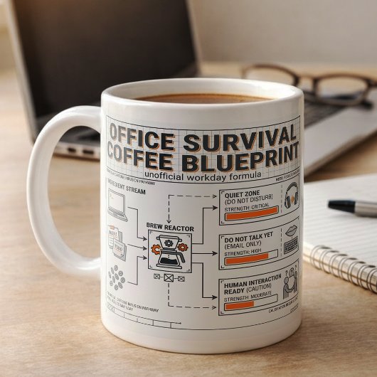 Leuke cafeïne-infusieblauwdruk voor kantoormedewer koffiemok