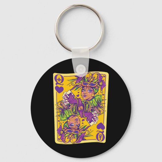 Leuke Cajun Queen of Hearts Mardi Gras Design Sleutelhanger (Voorkant)