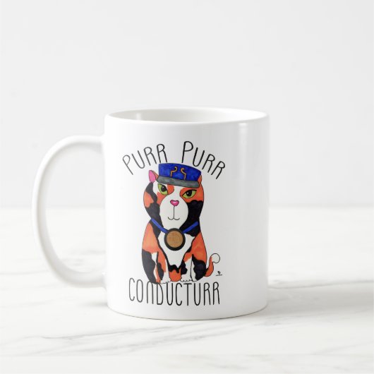 Leuke Calico Cat Train Conductor Motto Cartoon Koffiemok (Links)
