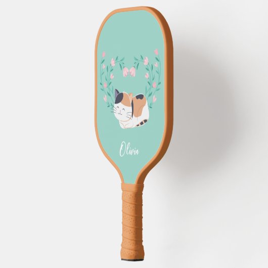 Leuke Calico Kat en Bloemen Pickleball Paddle (Links)
