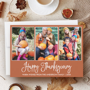 Leuke Calligraphy Thanksgiving Terracotta 3 Foto's Feestdagenkaart