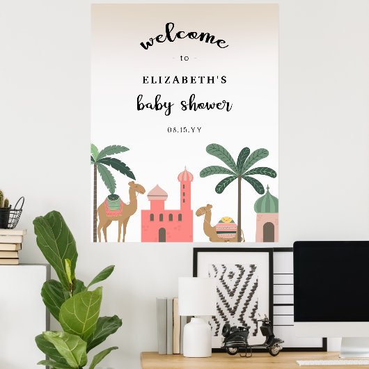 Leuke Camel Desert Baby shower Welkom Poster (Thuiskantoor)