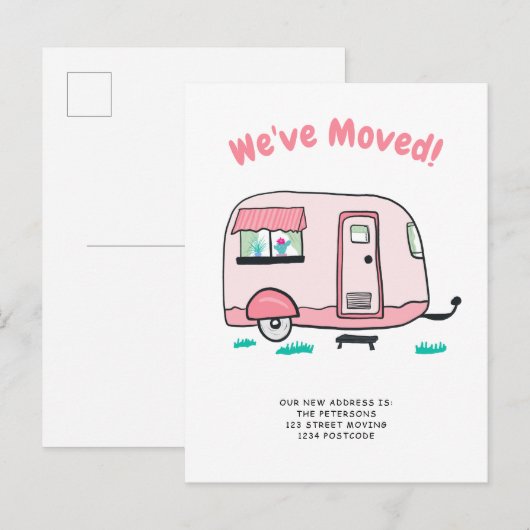 Leuke camperillustratie verhuisbericht aankondigingskaart (Voorkant / Achterkant)
