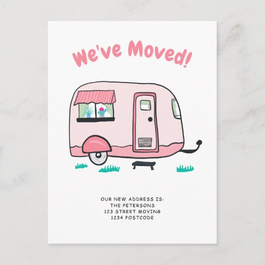 Leuke camperillustratie verhuisbericht aankondigingskaart (Voorkant)