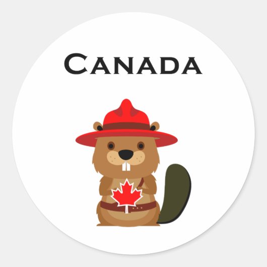 Leuke Canada Bever met esdoornblad Licht-Kleur Ronde Sticker (Voorkant)