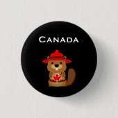 Leuke Canada Bever met Maple Leaf Donkere Kleur Ronde Button 3,2 Cm (Voorkant)