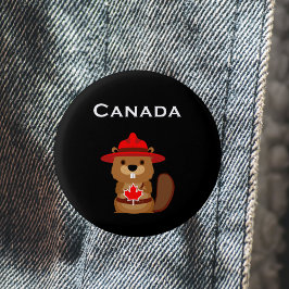 Leuke Canada Bever met Maple Leaf Donkere Kleur Ronde Button 3,2 Cm