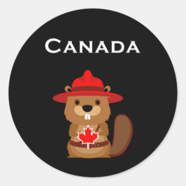 Leuke Canada Bever met Maple Leaf Donkere Kleur Ronde Sticker