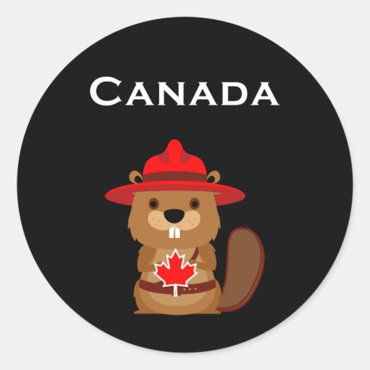 Leuke Canada Bever met Maple Leaf Donkere Kleur Ronde Sticker (Voorkant)