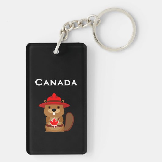 Leuke Canada Bever met Maple Leaf Donkere Kleur Sleutelhanger (achterkant)