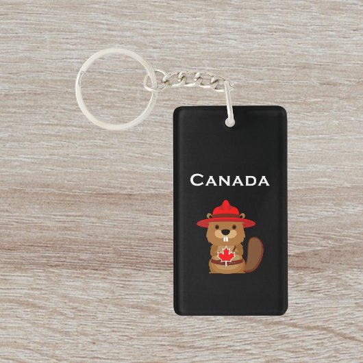 Leuke Canada Bever met Maple Leaf Donkere Kleur Sleutelhanger