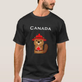 Leuke Canada Bever met Maple Leaf Donkere Kleur T-shirt (Voorkant)
