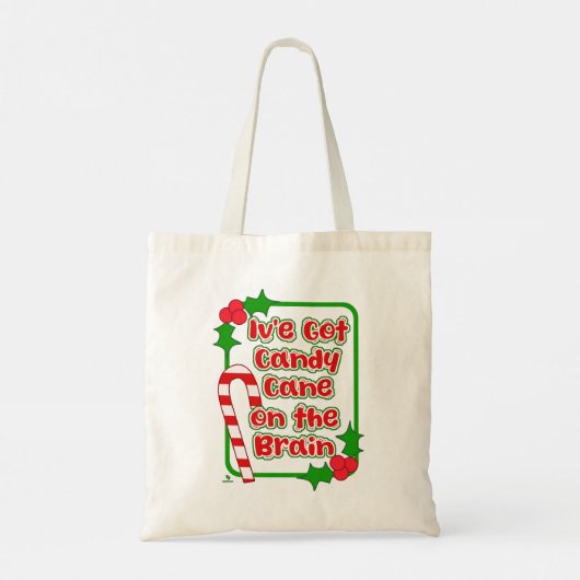 Leuke Candy Cane op Brain Slogan Kerstmis Tote Bag (Achterkant)