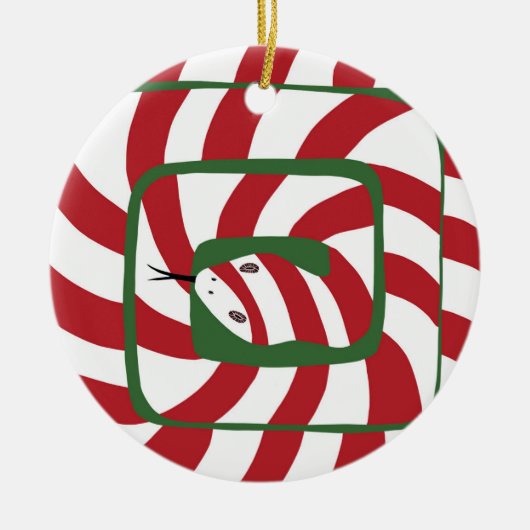 Leuke Candy Cane Rode Gestreepte Abstracte Snake Keramisch Ornament (Voorkant)