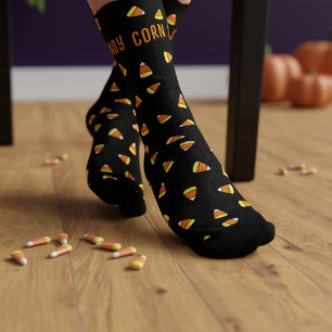 Leuke Candy Corn Pattern Zwart Halloween Sokken