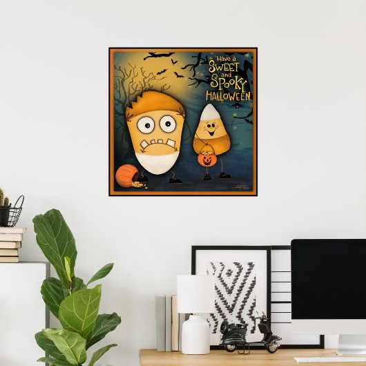 Leuke Candy Corn Sweet en Spooky Halloween Poster (Thuiskantoor)
