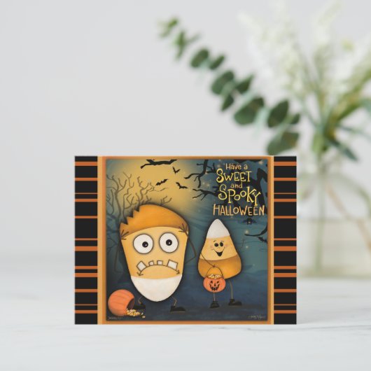 Leuke Candy Corn Sweet Spooky Halloween Briefkaart (Staand voorkant)