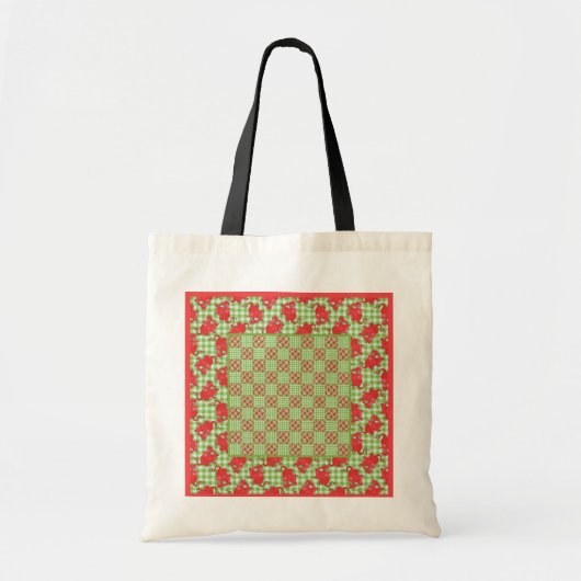 Leuke Canvas tas: Leuke Rode Draken, Groene Gingha Tote Bag (Voorkant)