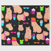 Leuke capibara grappig dier zwart cadeaupapier (Vlak)