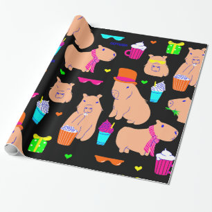 Leuke capibara grappig dier zwart cadeaupapier